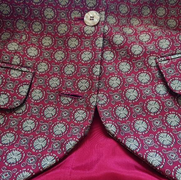 FLAW - Plz Read - Red Brocade THE LIMITED COLLECTION Smoking Jacket - Picture 12 of 13